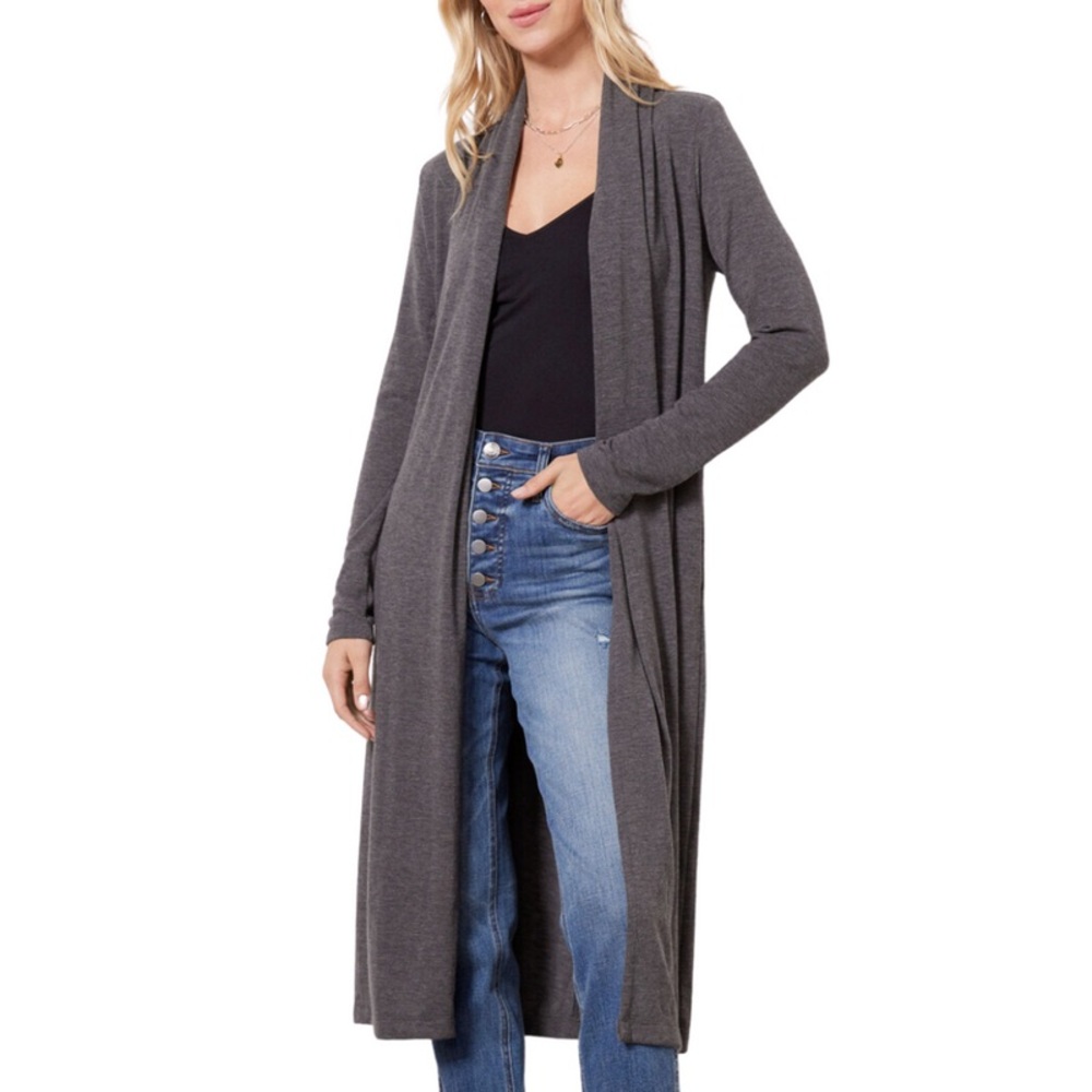 MICHAEL STARS IZZY LONGLINE OPEN CARDIGAN NWT CHARCOAL XS